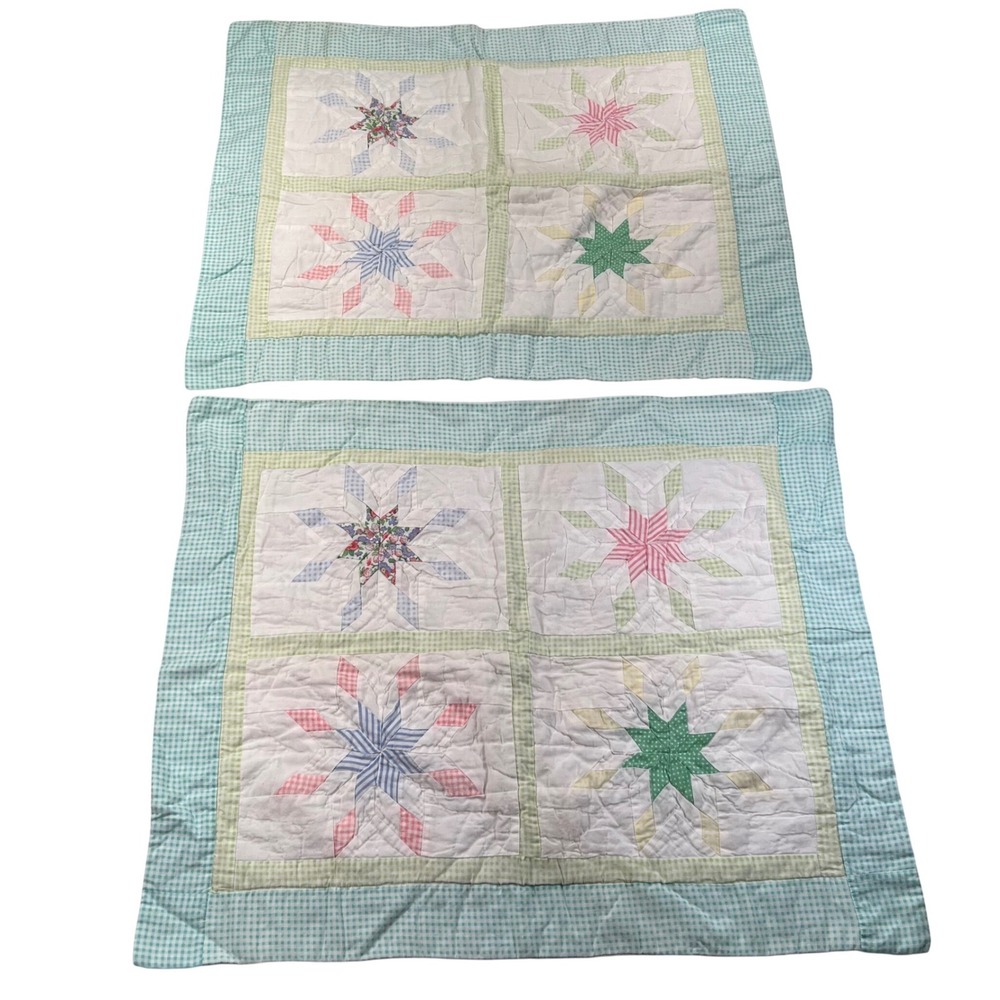 VTG‎ Martha Stewart Everyday Quilted Pillow Star Shams Set Standard Gingham Y2K
